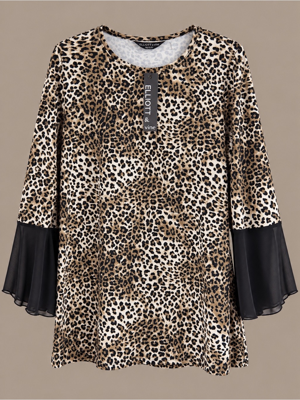Women's Leopard Print Bell Sleeve Blouse in Tan/Black